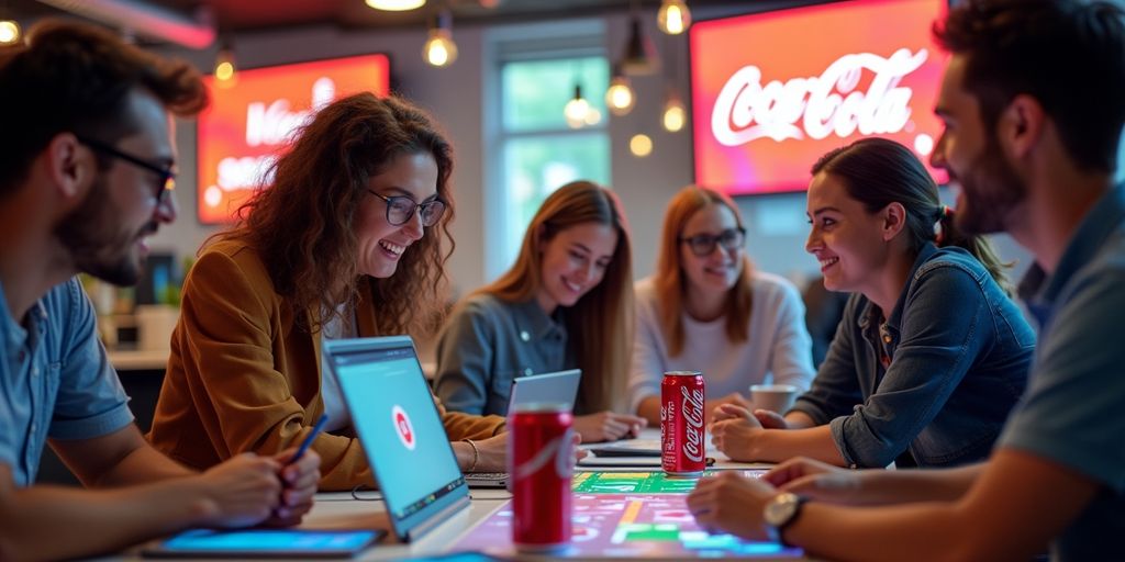 Creative team collaborating on marketing ideas with Coca-Cola.