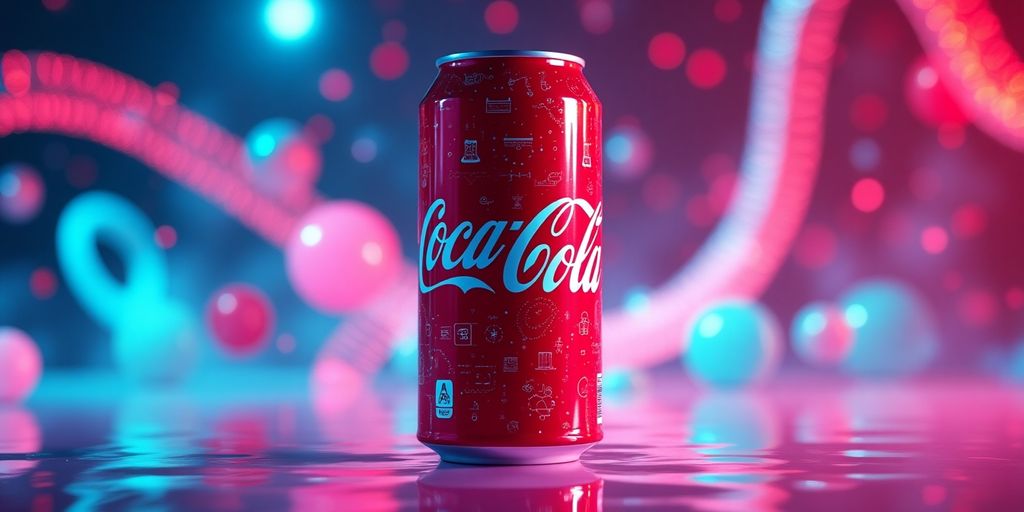 Coca-Cola can with futuristic AI design elements.