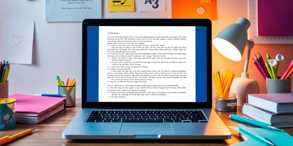 Laptop with open document in a creative workspace.