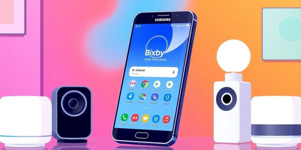 Samsung Bixby interface on smartphone with smart devices.