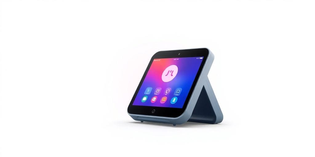 Modern AI personal assistant device in a minimalist setting.